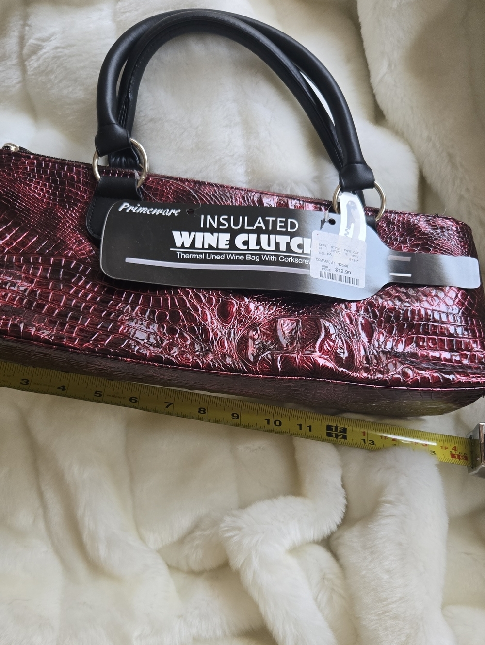 Insulated Wine Clutch in Metallic Burgundy Croc